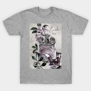 Latvian vintage print perfume & rose quartz - es mīlu tevi T-Shirt